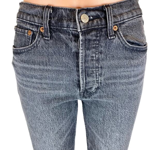 Gap Cheeky Straight Leg High Rise Gray Acid Wash Raw Hem Denim Jean Pants 26 2P - Picture 5 of 9